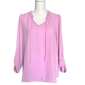 Elle Relaxed Pink Tie Front Blouse with 3/4 Sleeves